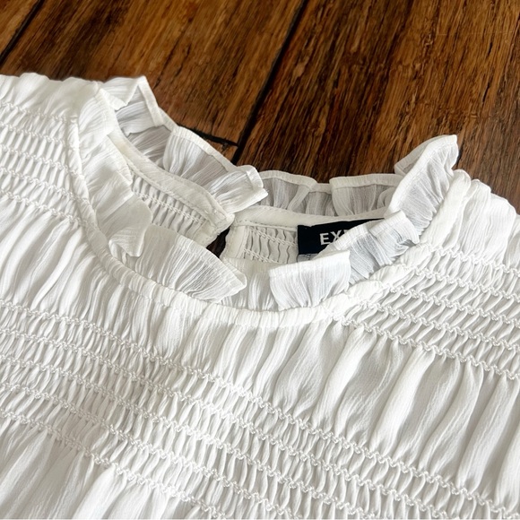 Express White Smocked Blouse Top Peplum Hem Large Chic Romantic Feminine Office - Picture 7 of 16